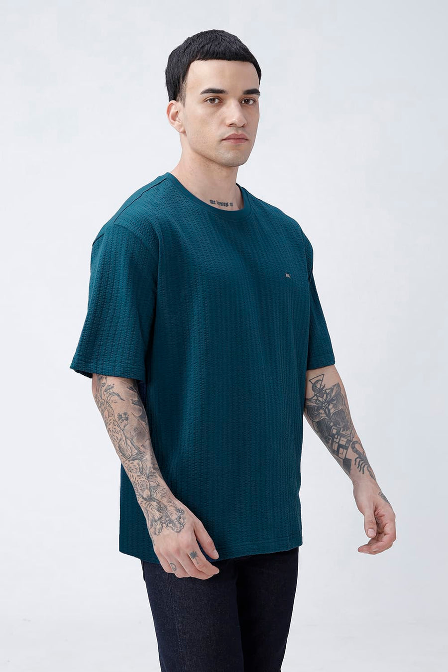 BASICS RELAXED FIT SAILOR BLUE COTTON CREW T-SHIRT