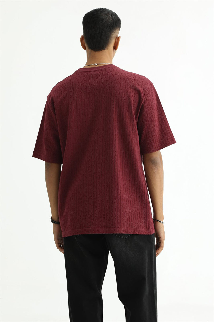 BASICS RELAXED FIT MAROON BANNER COTTON CREW T-SHIRT