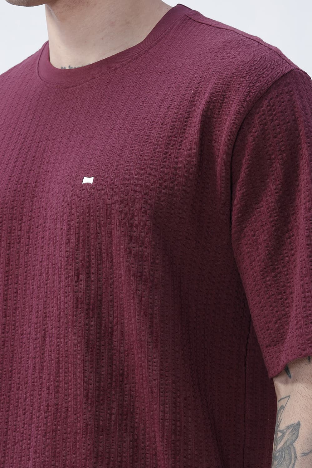 BASICS RELAXED FIT MAROON BANNER COTTON CREW T-SHIRT