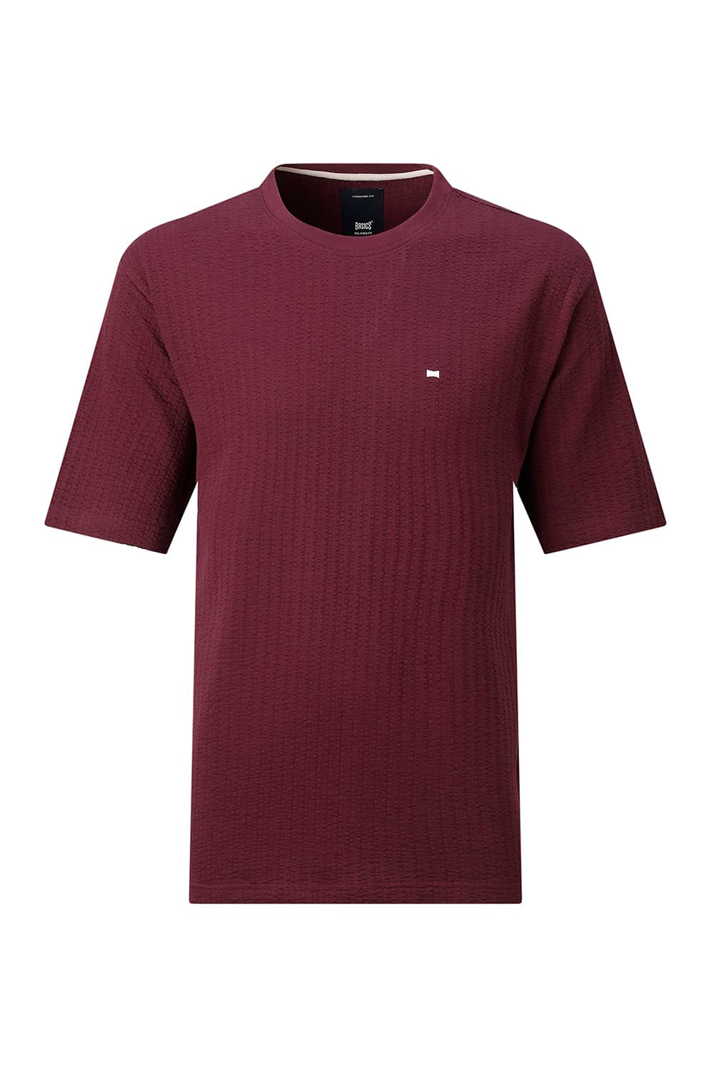 BASICS RELAXED FIT MAROON BANNER COTTON CREW T-SHIRT