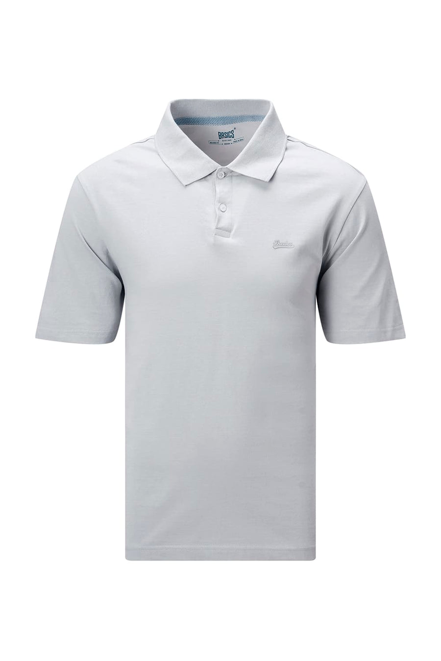 BASICS RELAXED FIT TRACING GRAY COTTON POLO T-SHIRT