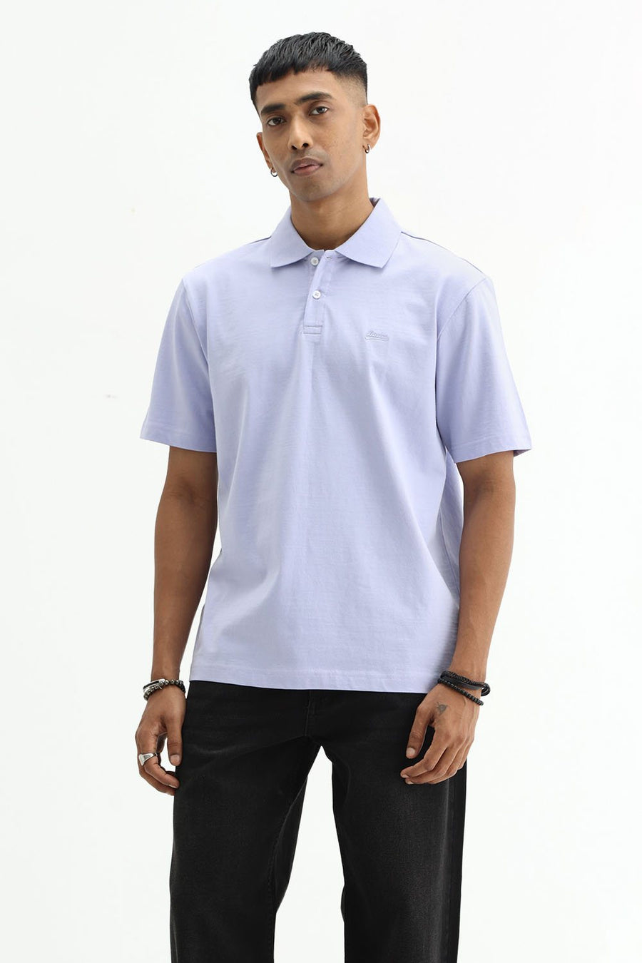BASICS RELAXED FIT LAVENDER FIELDS COTTON POLO T-SHIRT