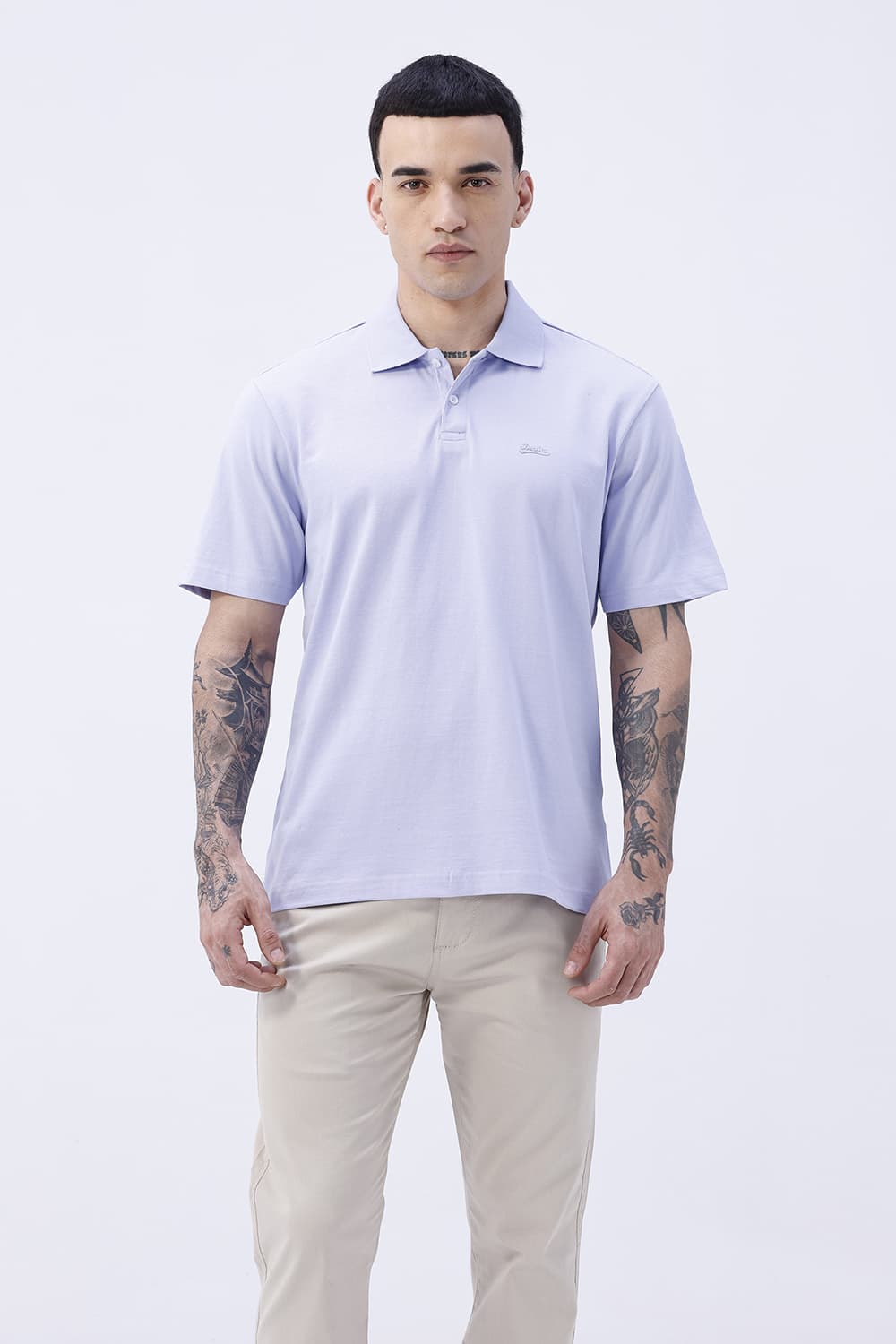 BASICS RELAXED FIT LAVENDER FIELDS COTTON POLO T-SHIRT