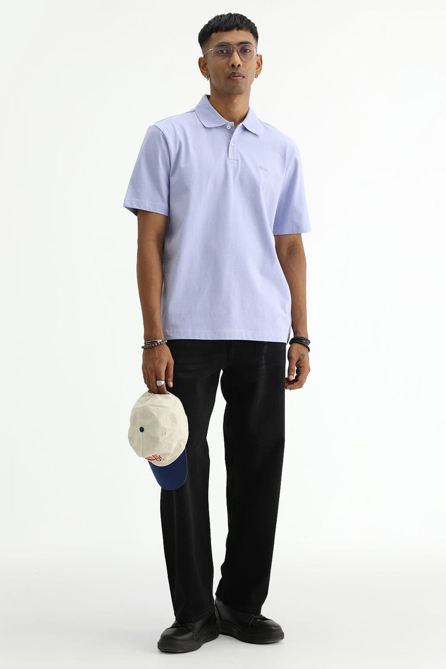 BASICS RELAXED FIT LAVENDER FIELDS COTTON POLO T-SHIRT