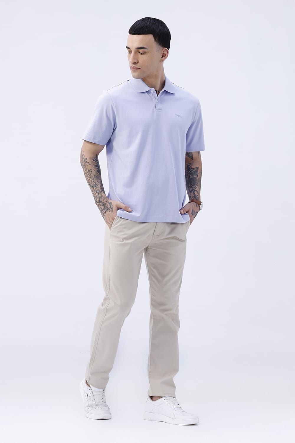 BASICS RELAXED FIT LAVENDER FIELDS COTTON POLO T-SHIRT