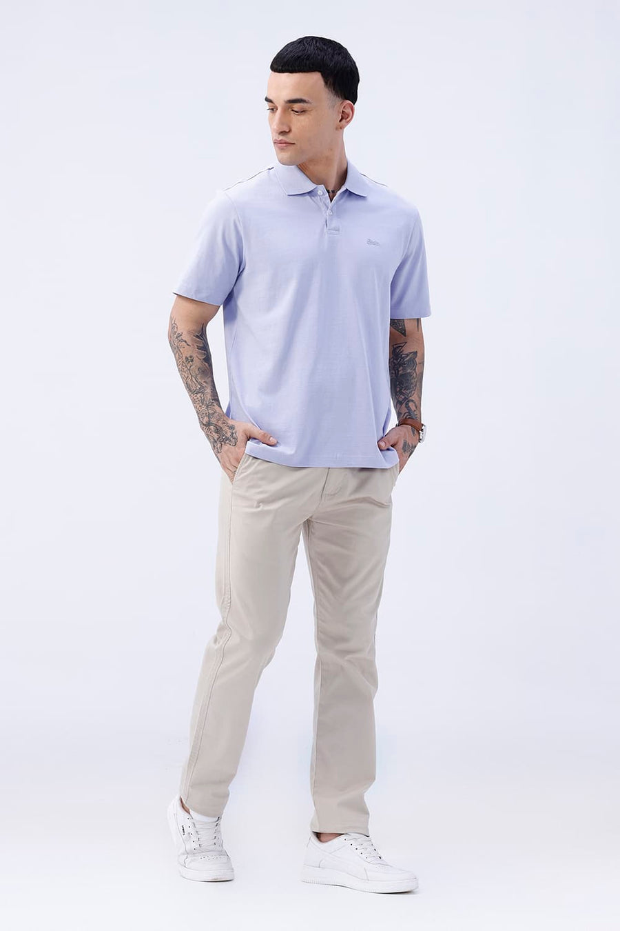 BASICS RELAXED FIT LAVENDER FIELDS COTTON POLO T-SHIRT