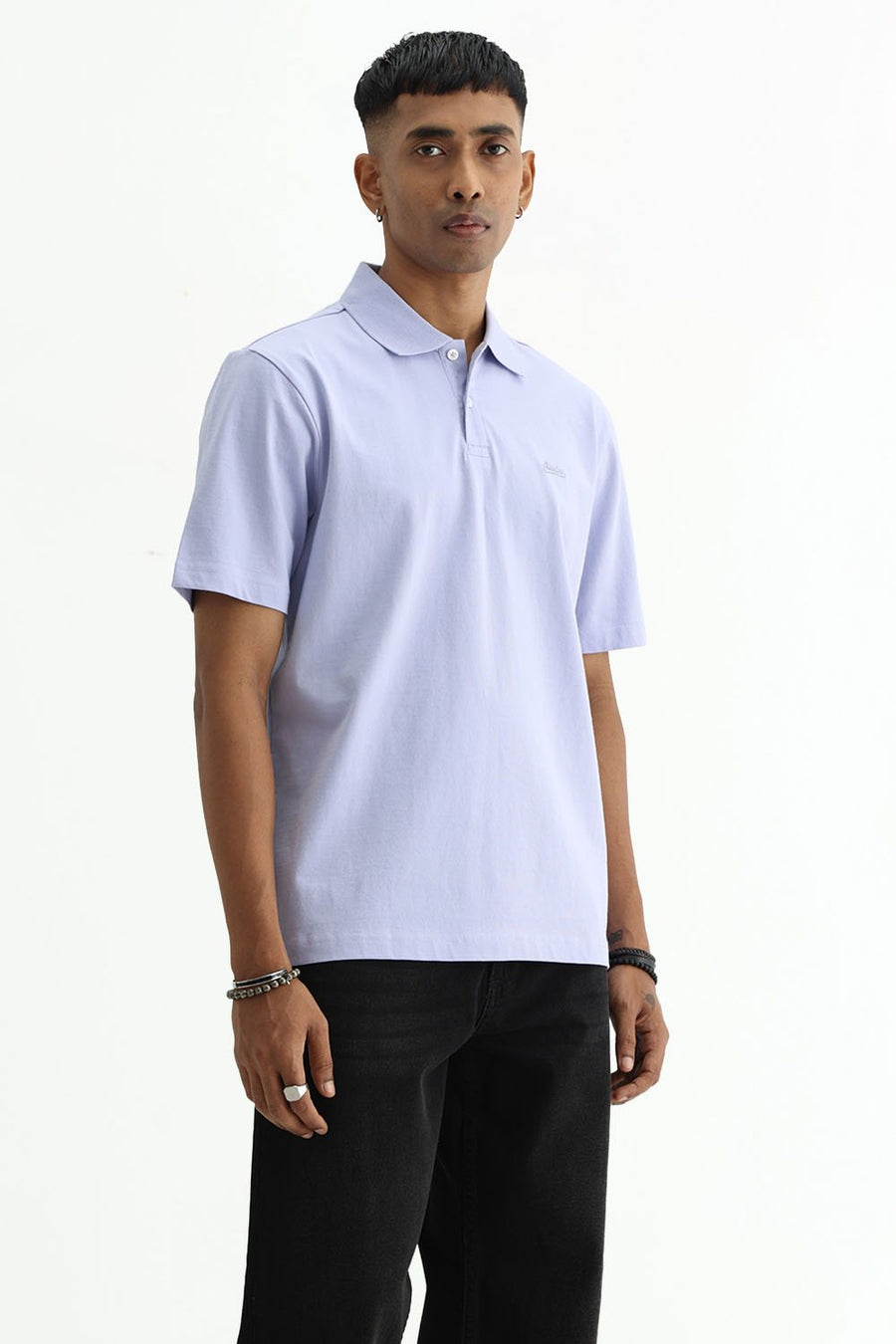BASICS RELAXED FIT LAVENDER FIELDS COTTON POLO T-SHIRT