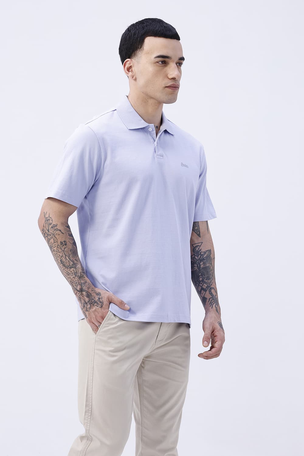 BASICS RELAXED FIT LAVENDER FIELDS COTTON POLO T-SHIRT