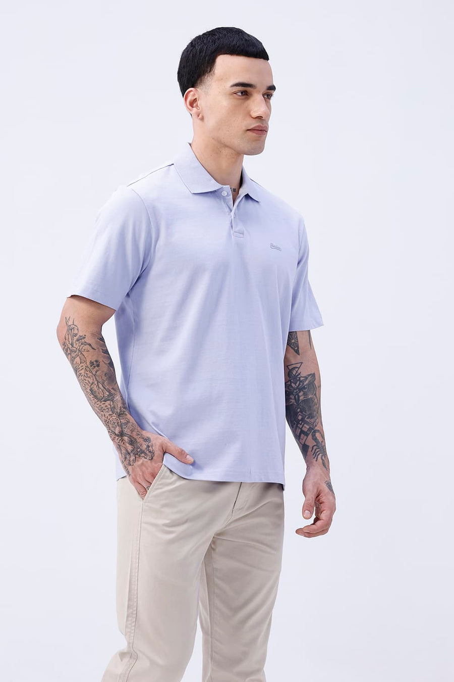 BASICS RELAXED FIT LAVENDER FIELDS COTTON POLO T-SHIRT