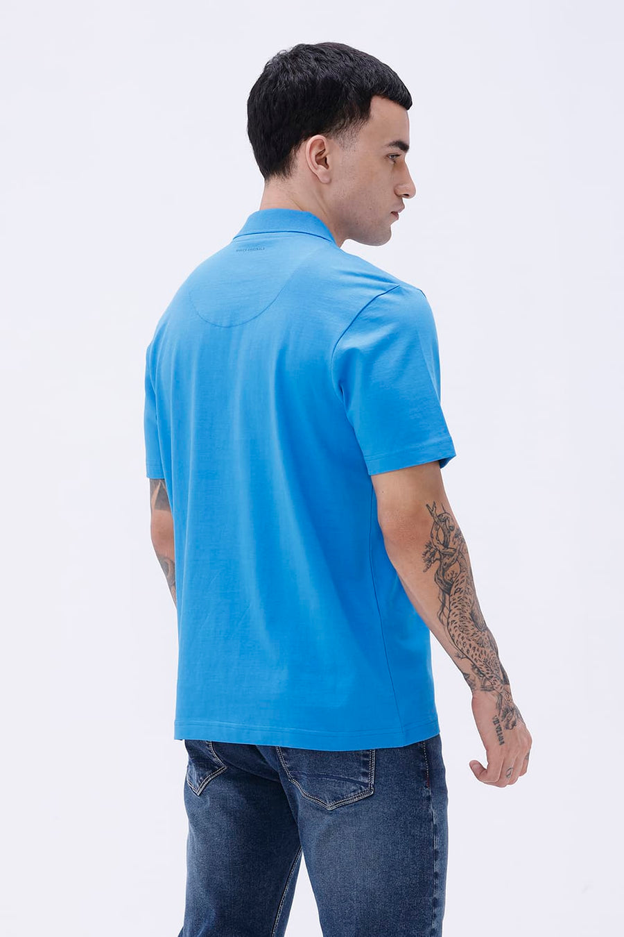 BASICS RELAXED FIT BLUE ASTER COTTON POLO T-SHIRT