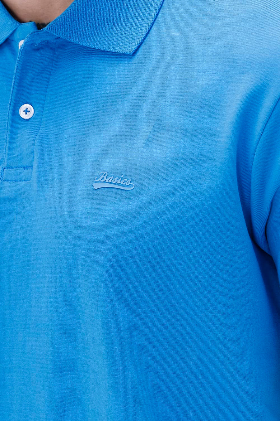 BASICS RELAXED FIT BLUE ASTER COTTON POLO T-SHIRT