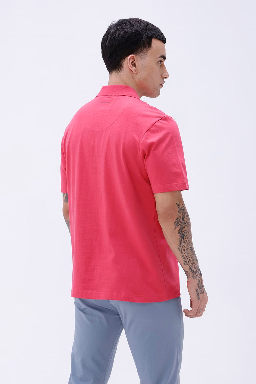 BASICS RELAXED FIT RETHINK PINK COTTON POLO T-SHIRT