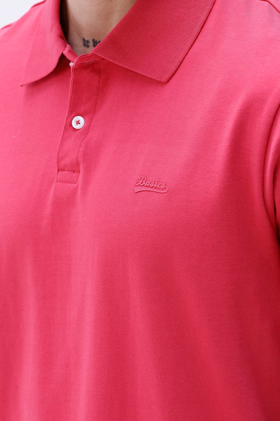 BASICS RELAXED FIT RETHINK PINK COTTON POLO T-SHIRT