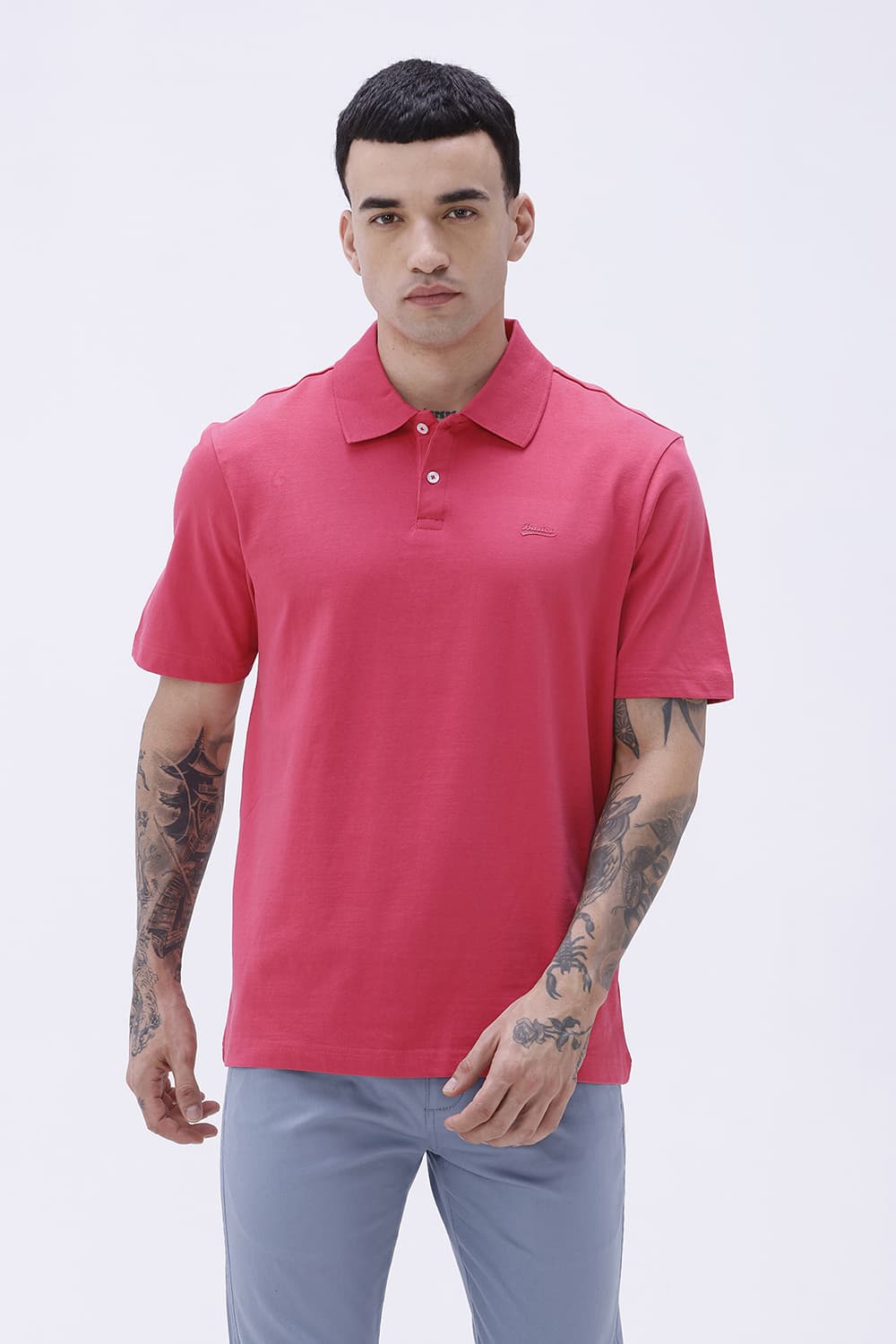 BASICS RELAXED FIT RETHINK PINK COTTON POLO T-SHIRT