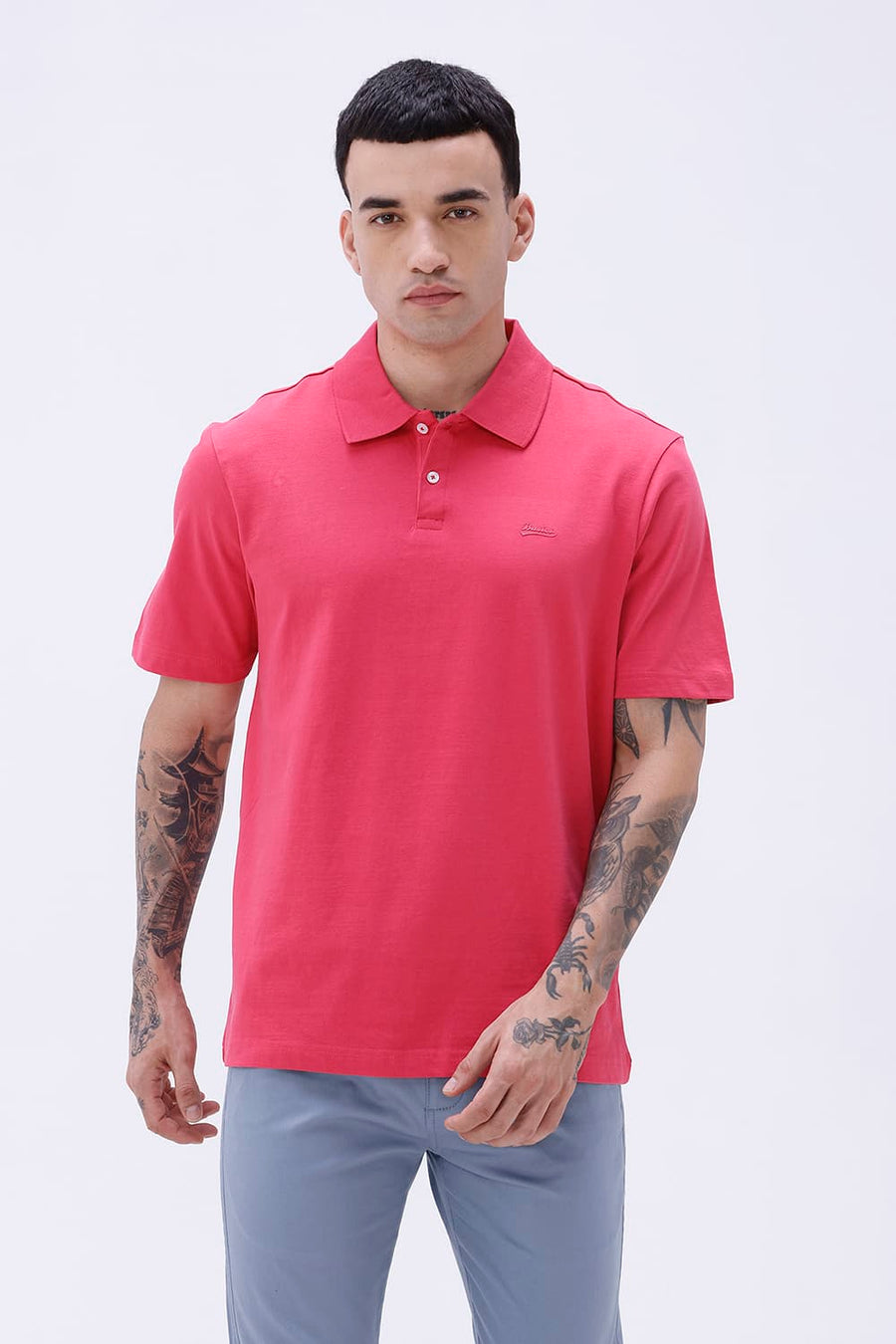 BASICS RELAXED FIT RETHINK PINK COTTON POLO T-SHIRT