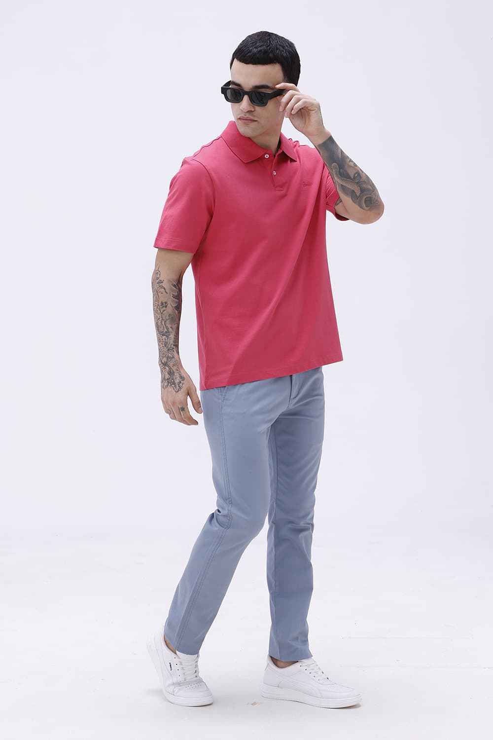 BASICS RELAXED FIT RETHINK PINK COTTON POLO T-SHIRT