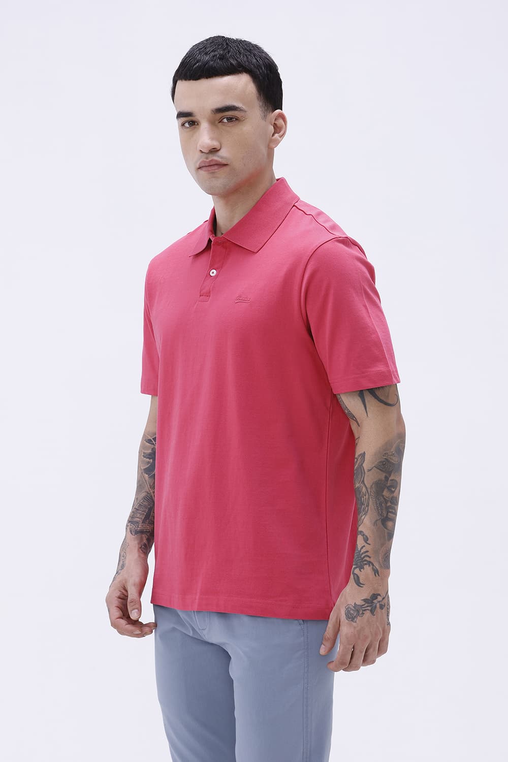 BASICS RELAXED FIT RETHINK PINK COTTON POLO T-SHIRT