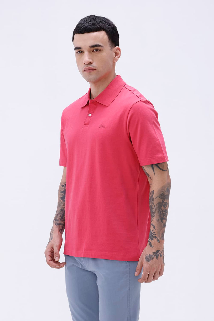 BASICS RELAXED FIT RETHINK PINK COTTON POLO T-SHIRT