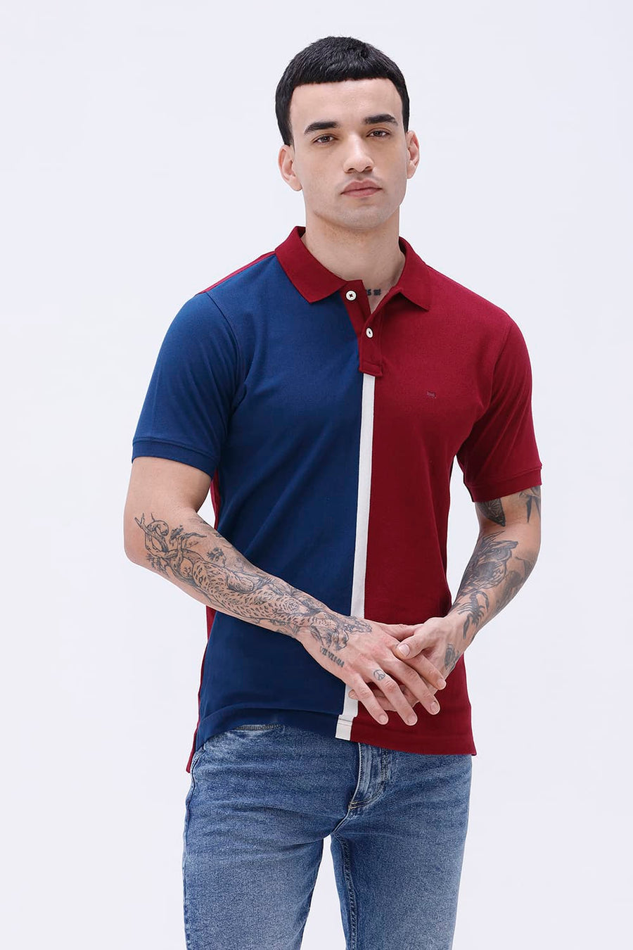 BASICS REGULAR FIT CABERNET COTTON POLO T-SHIRT