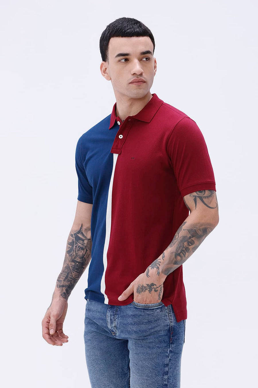 BASICS REGULAR FIT CABERNET COTTON POLO T-SHIRT
