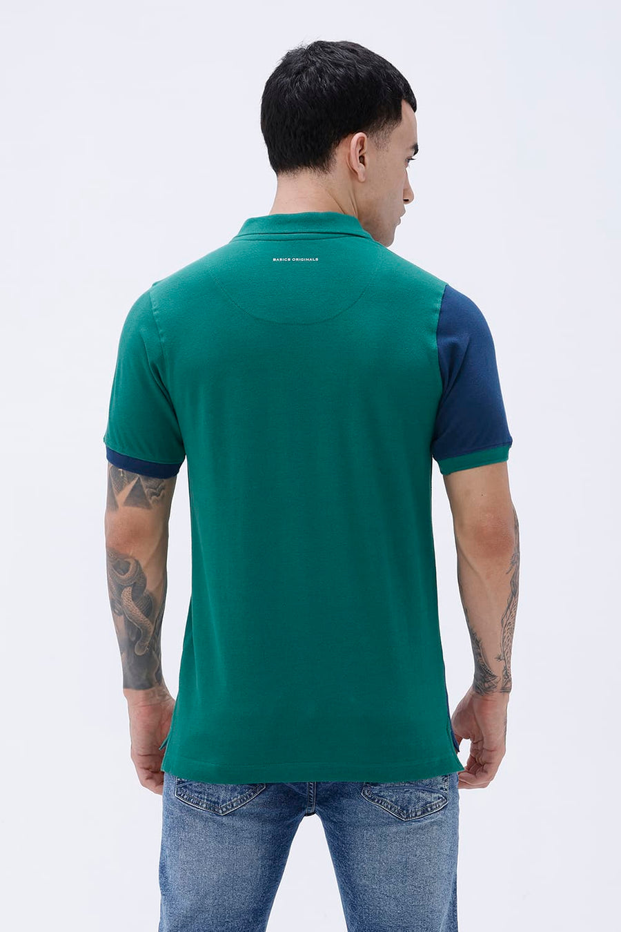 BASICS REGULAR FIT GREEN JACKET COTTON POLO T-SHIRT