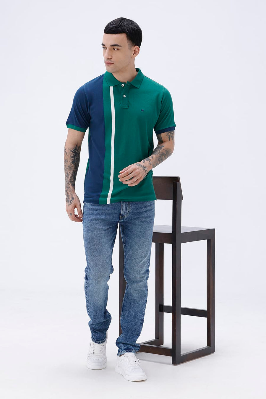 BASICS REGULAR FIT GREEN JACKET COTTON POLO T-SHIRT