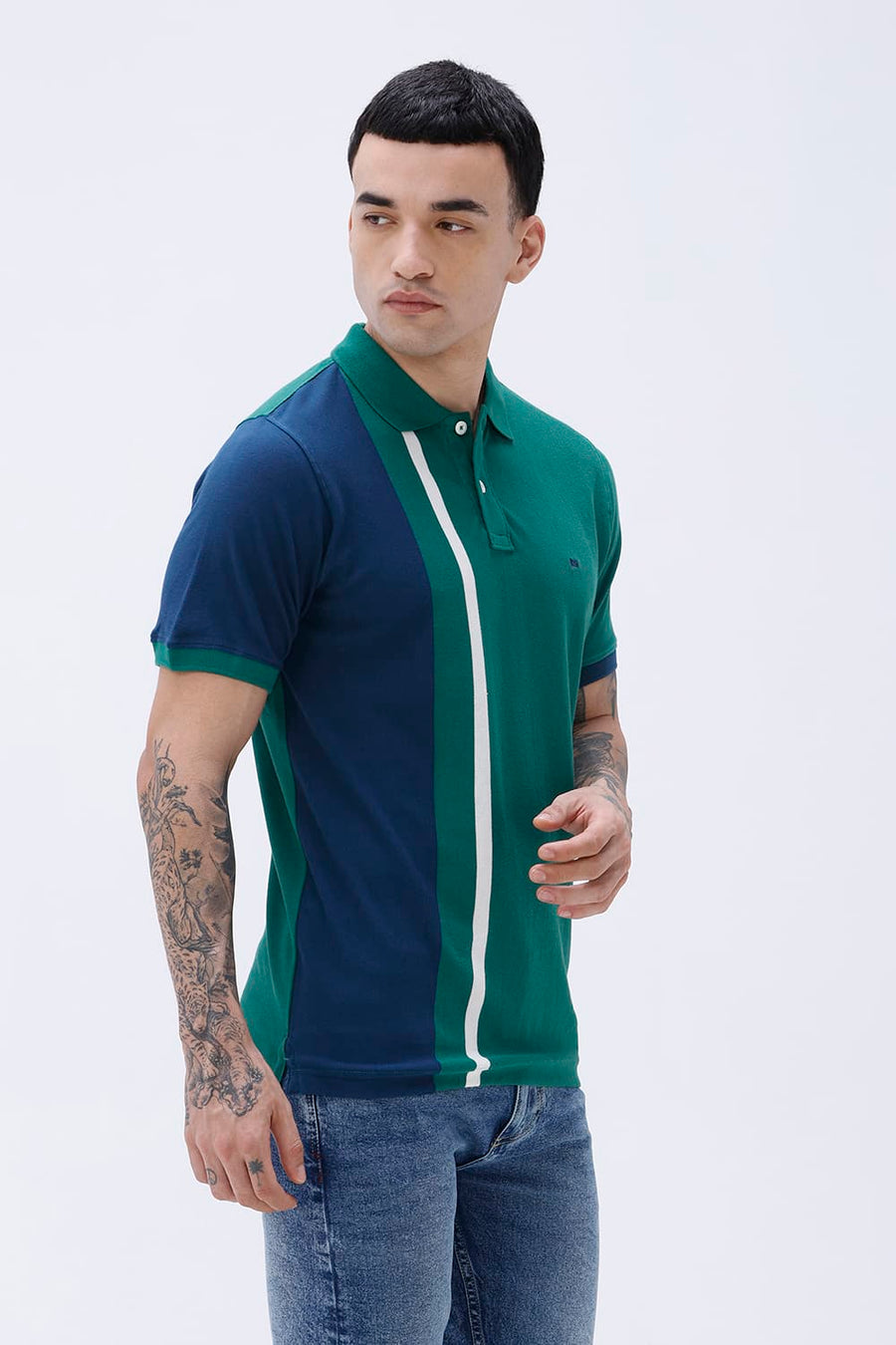 BASICS REGULAR FIT GREEN JACKET COTTON POLO T-SHIRT