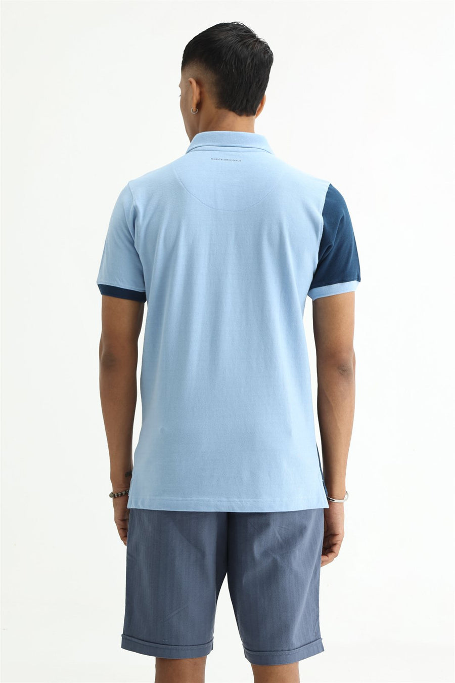 BASICS REGULAR FIT BLUE FROST COTTON POLO T-SHIRT