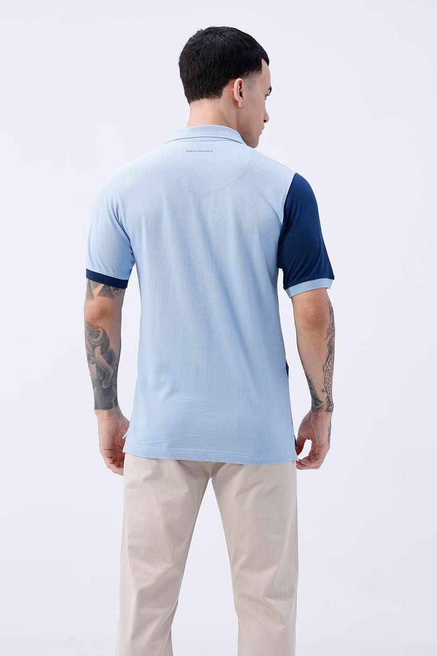 BASICS REGULAR FIT BLUE FROST COTTON POLO T-SHIRT