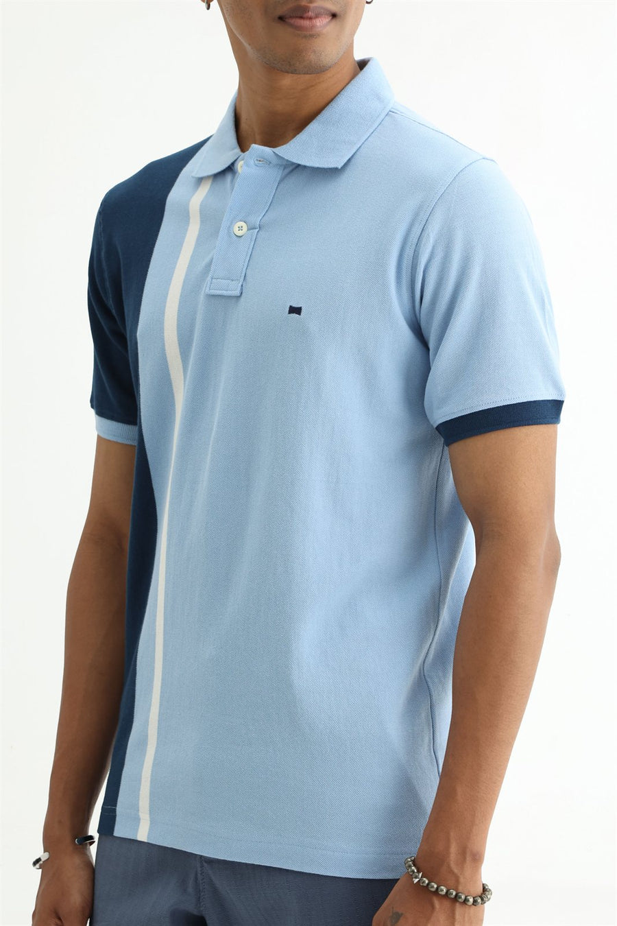 BASICS REGULAR FIT BLUE FROST COTTON POLO T-SHIRT