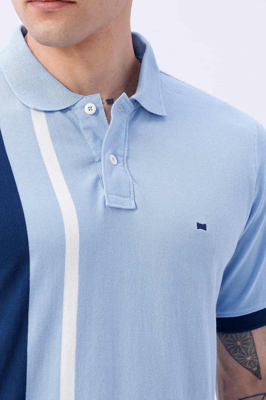 BASICS REGULAR FIT BLUE FROST COTTON POLO T-SHIRT