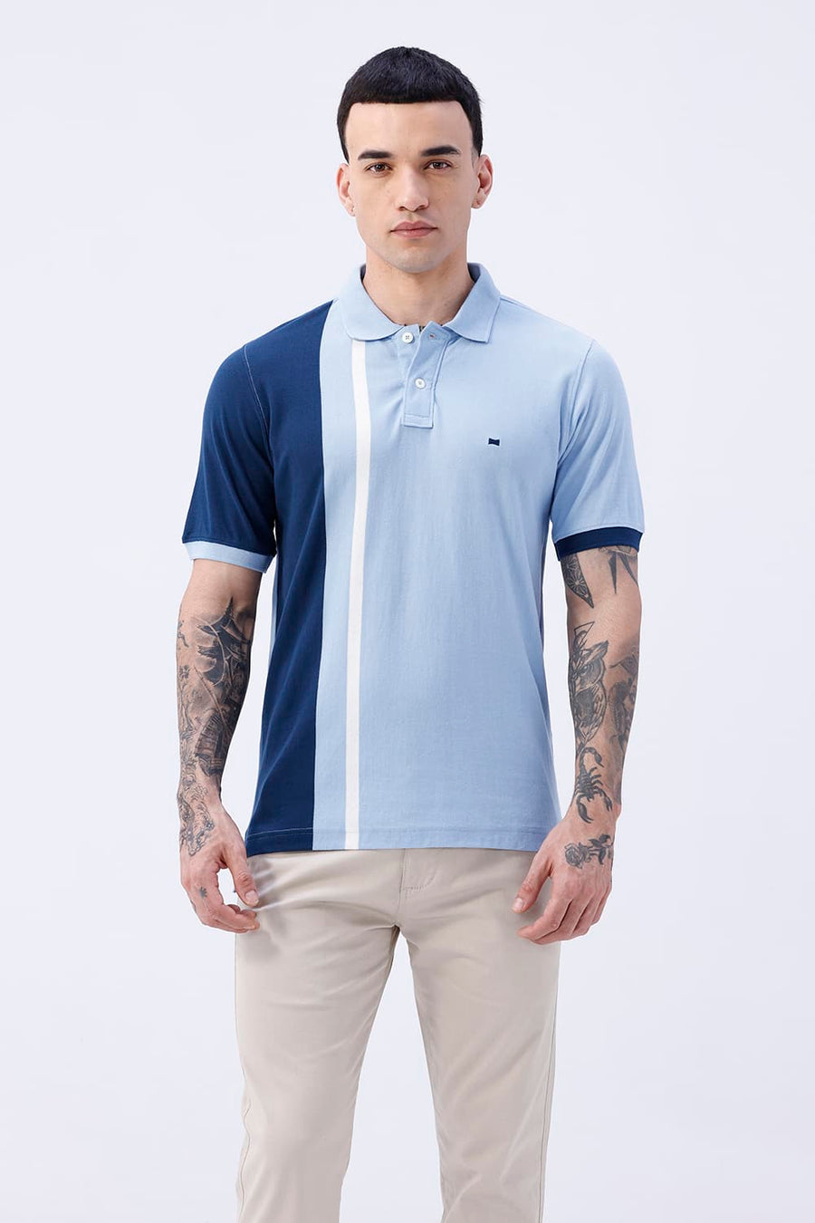 BASICS REGULAR FIT BLUE FROST COTTON POLO T-SHIRT