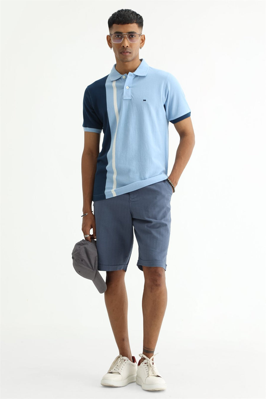 BASICS REGULAR FIT BLUE FROST COTTON POLO T-SHIRT