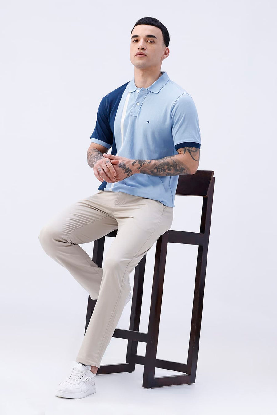 BASICS REGULAR FIT BLUE FROST COTTON POLO T-SHIRT