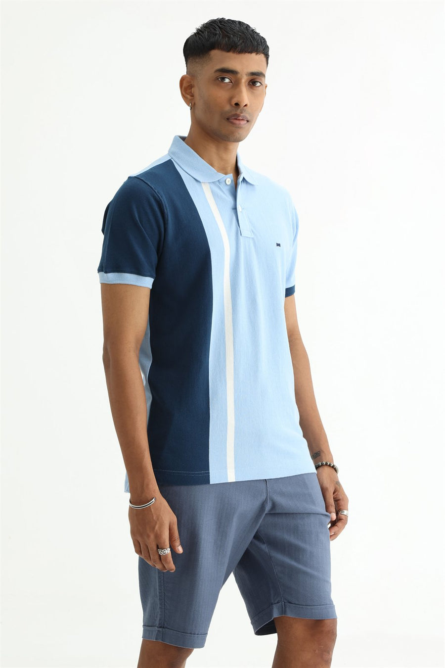 BASICS REGULAR FIT BLUE FROST COTTON POLO T-SHIRT