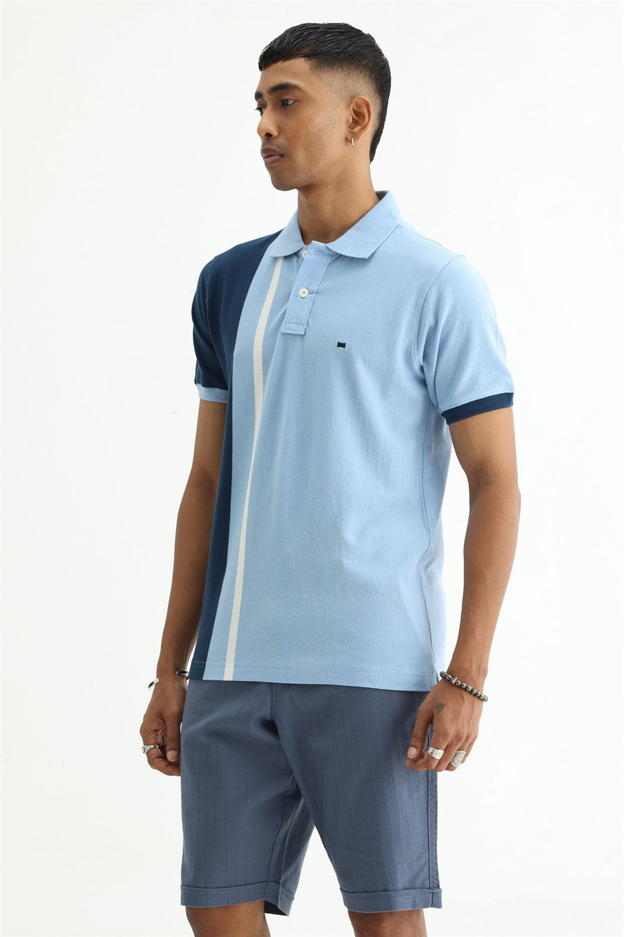 BASICS REGULAR FIT BLUE FROST COTTON POLO T-SHIRT