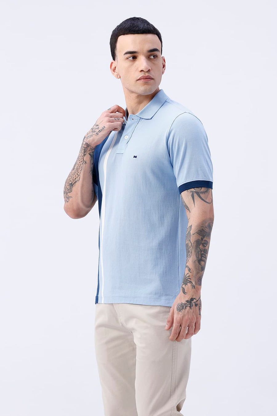 BASICS REGULAR FIT BLUE FROST COTTON POLO T-SHIRT
