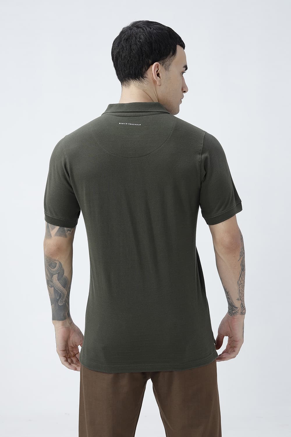 BASICS REGULAR FIT DEEP DEPTHS COTTON POLO T-SHIRT