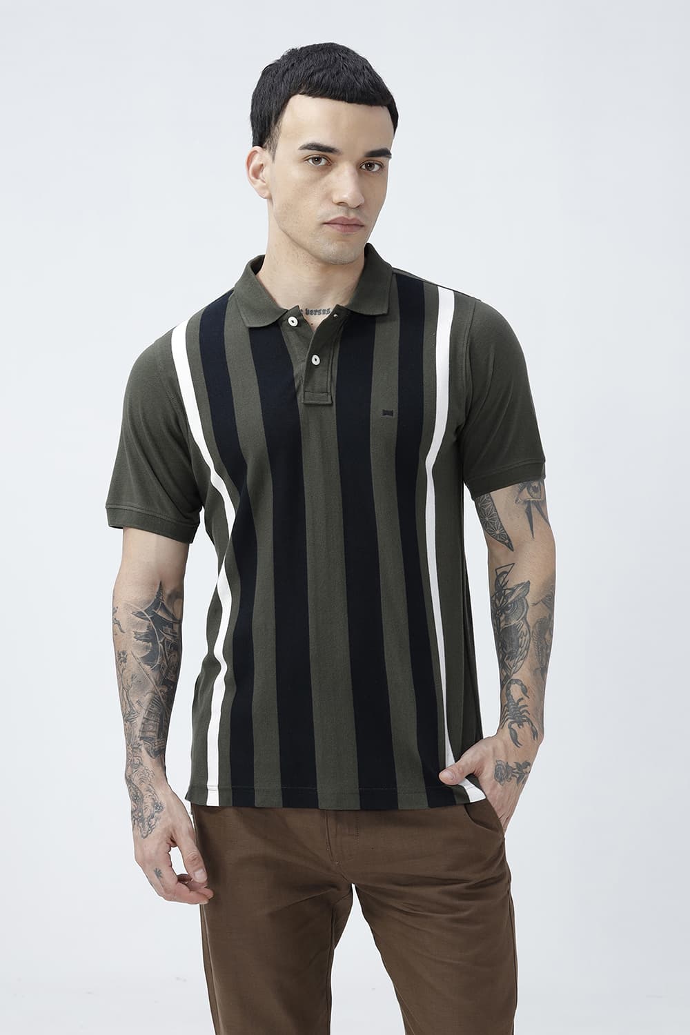 BASICS REGULAR FIT DEEP DEPTHS COTTON POLO T-SHIRT