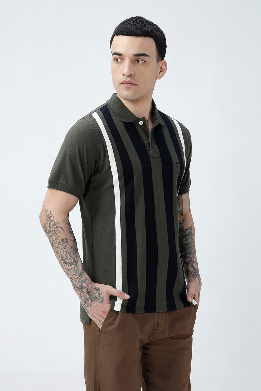 BASICS REGULAR FIT DEEP DEPTHS COTTON POLO T-SHIRT