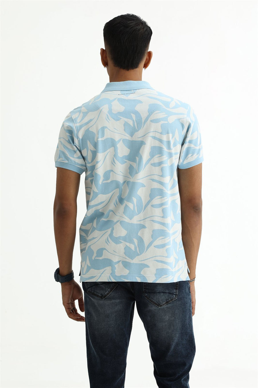 BASICS REGULAR FIT COOL BLUE COTTON POLO T-SHIRT
