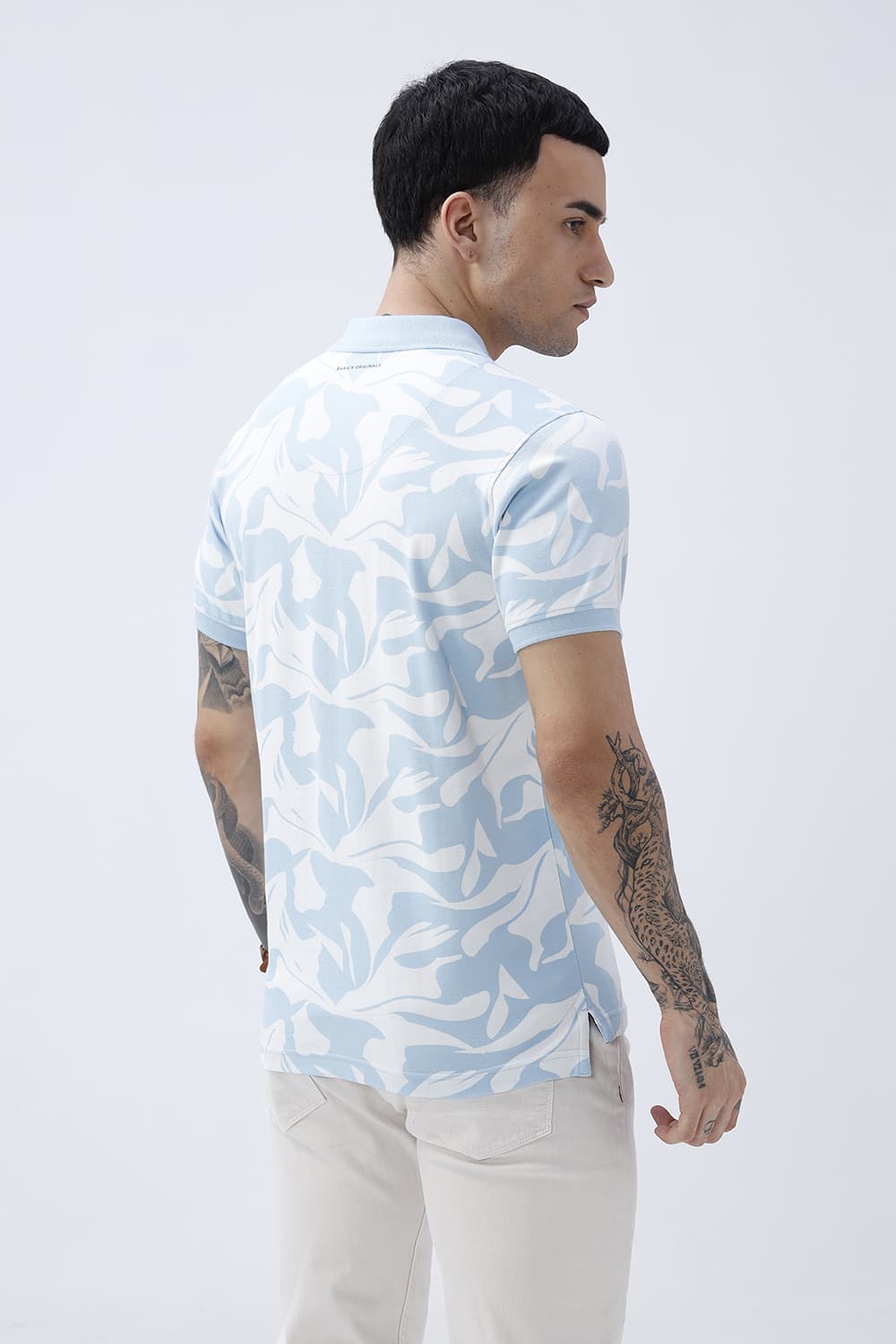 BASICS REGULAR FIT COOL BLUE COTTON POLO T-SHIRT