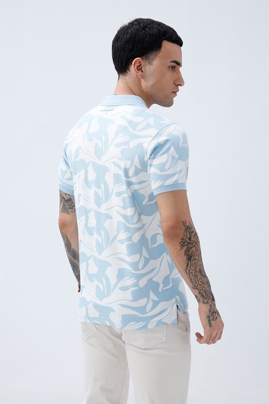 BASICS REGULAR FIT COOL BLUE COTTON POLO T-SHIRT