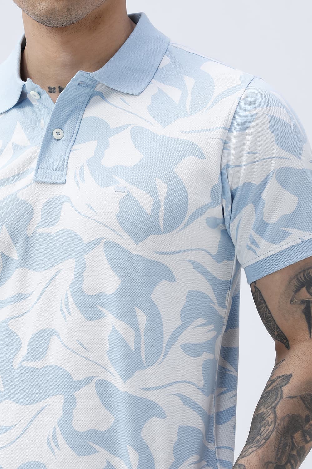 BASICS REGULAR FIT COOL BLUE COTTON POLO T-SHIRT