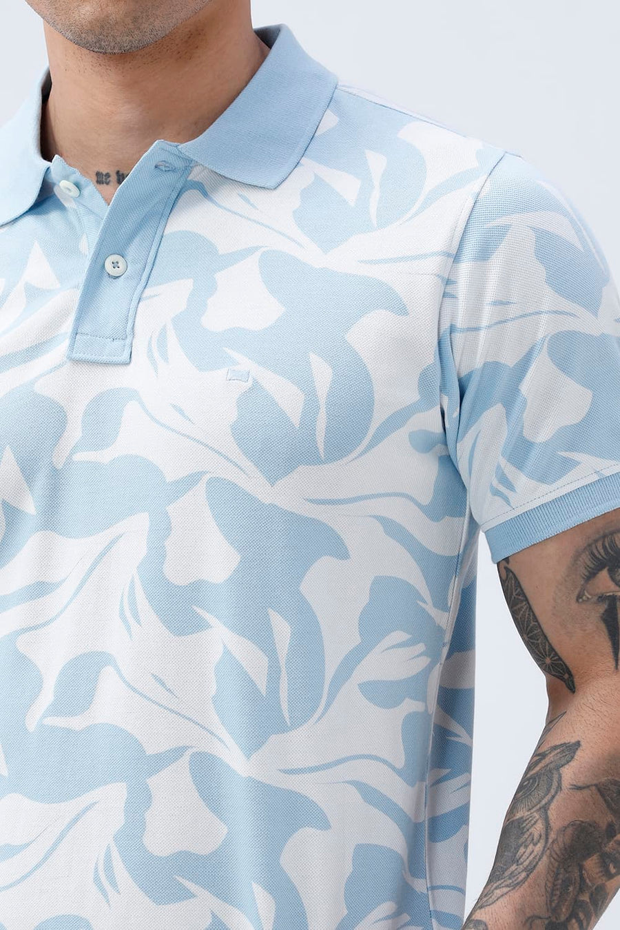 BASICS REGULAR FIT COOL BLUE COTTON POLO T-SHIRT