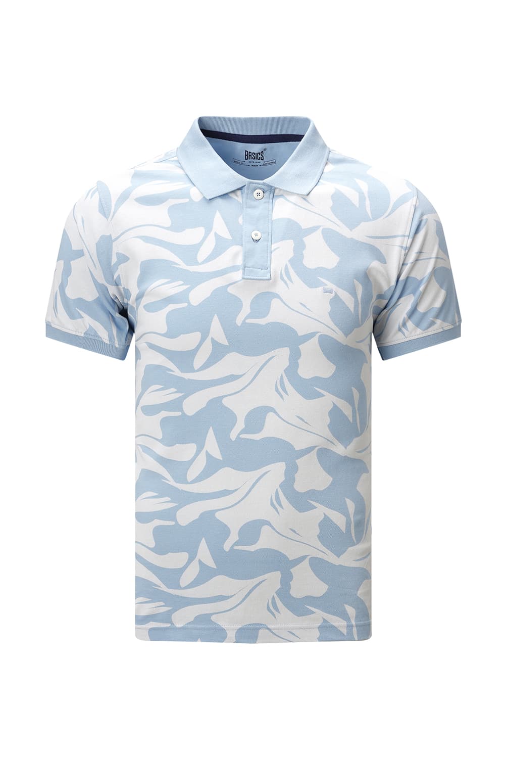 BASICS REGULAR FIT COOL BLUE COTTON POLO T-SHIRT