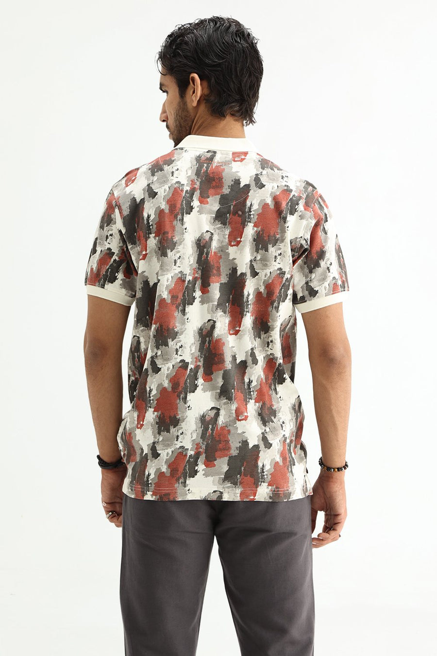 BASICS REGULAR FIT VENILA ECRU COTTON POLO T-SHIRT