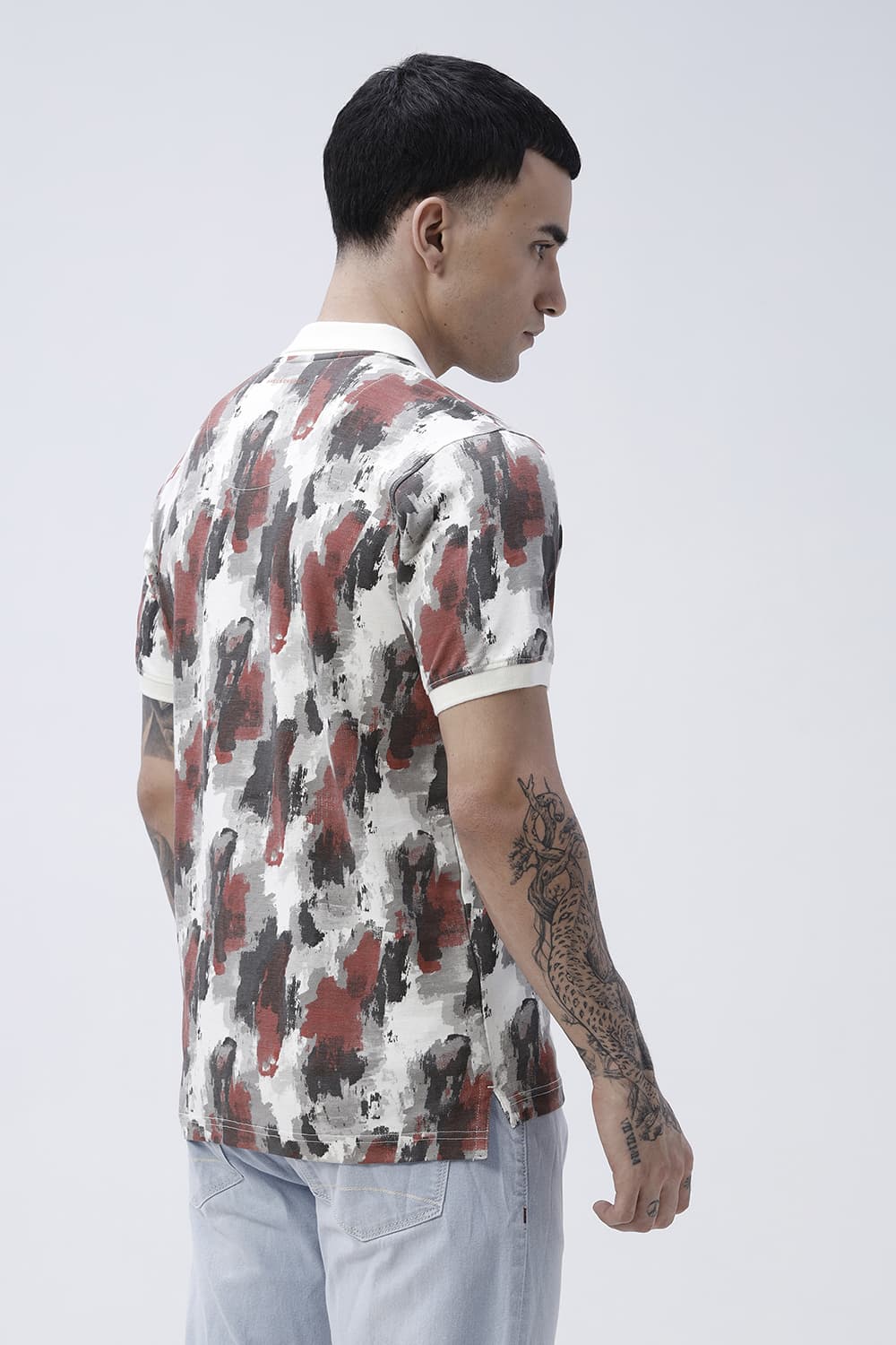 BASICS REGULAR FIT VENILA ECRU COTTON POLO T-SHIRT