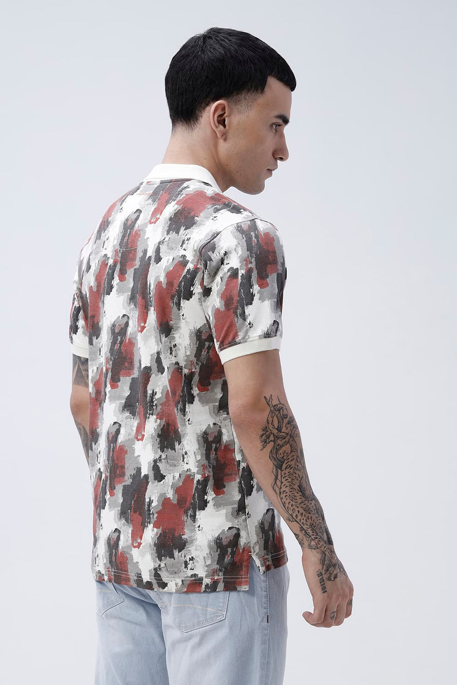 BASICS REGULAR FIT VENILA ECRU COTTON POLO T-SHIRT