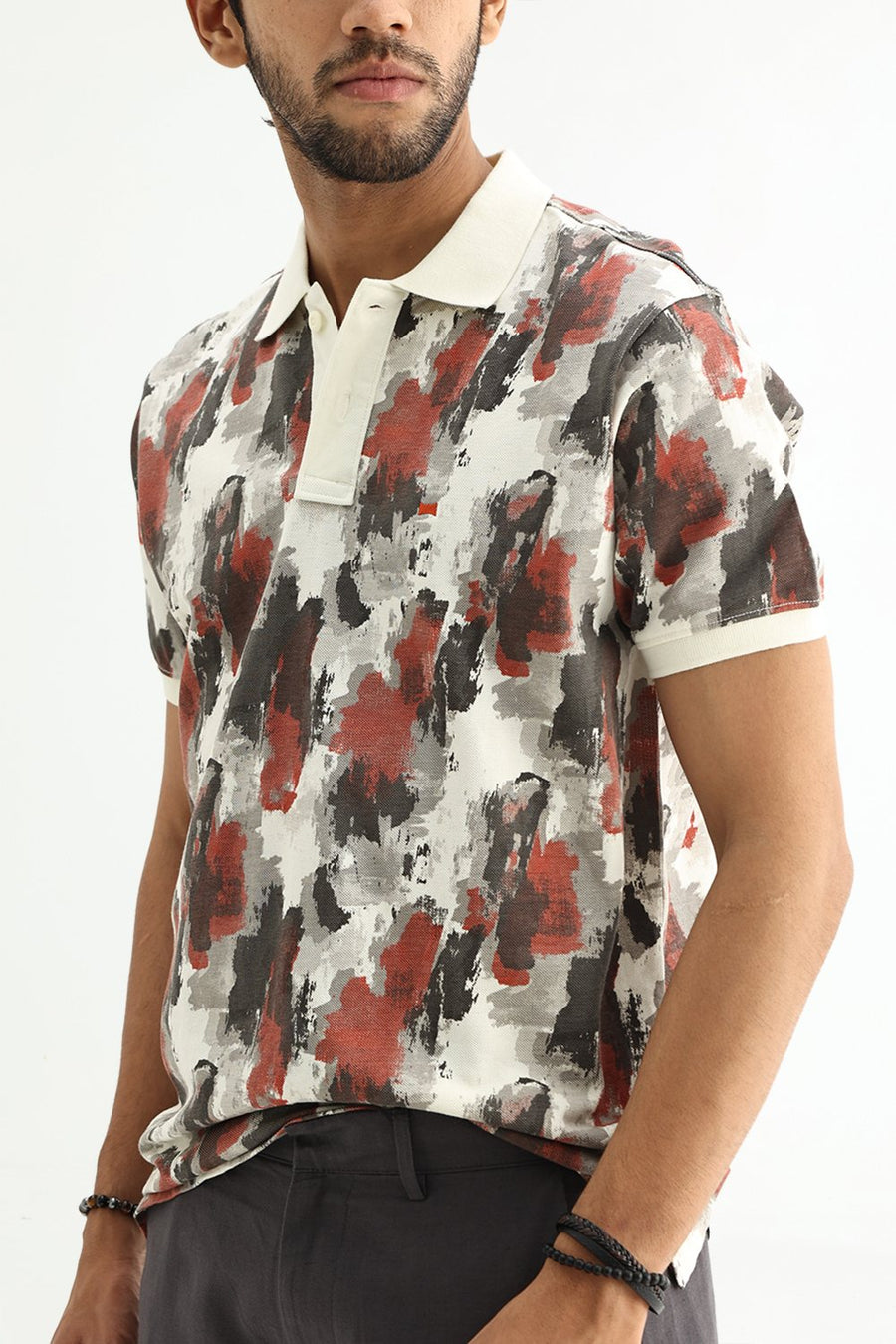 BASICS REGULAR FIT VENILA ECRU COTTON POLO T-SHIRT